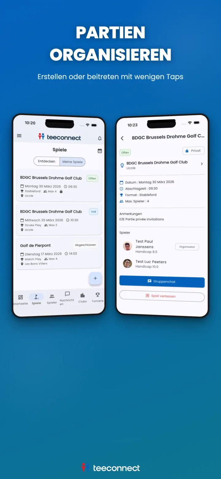 Organisation einer Golfrunde in der TeeConnect-App