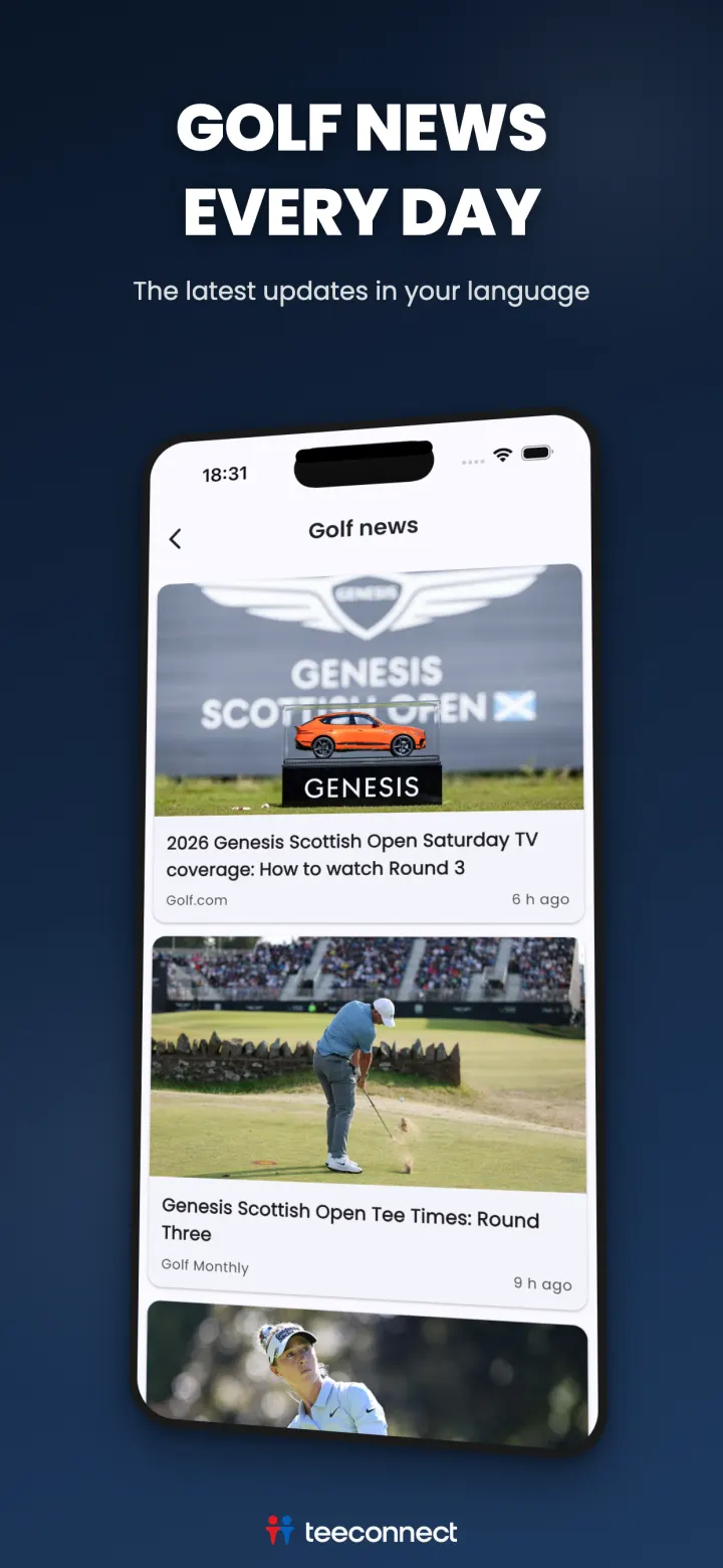 Golf news feed in the TeeConnect app