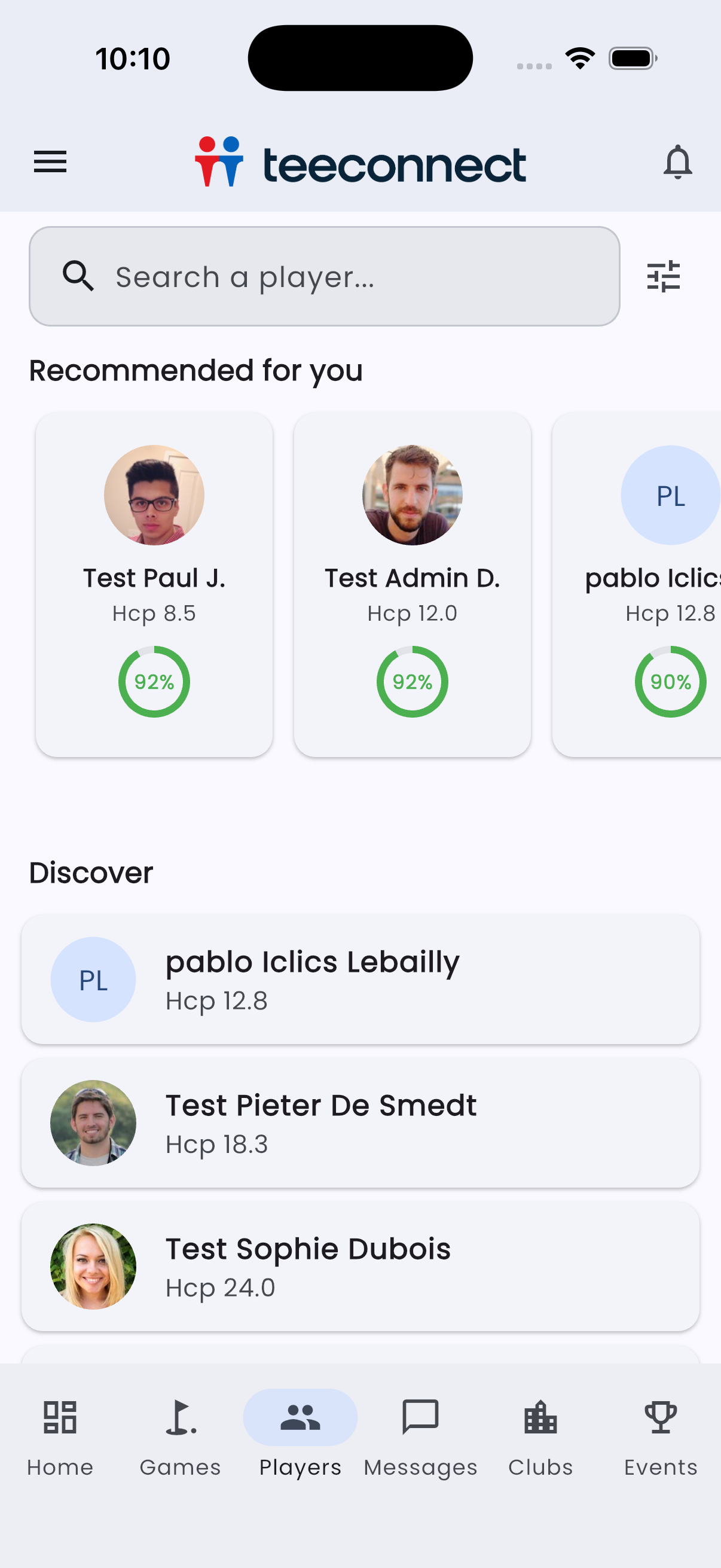 TeeConnect - Matching de golfeurs