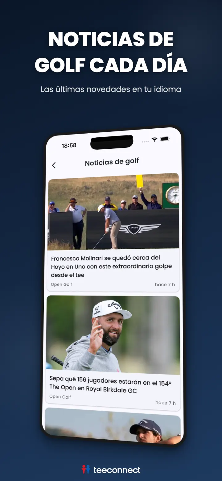 Feed de noticias de golf en la app TeeConnect