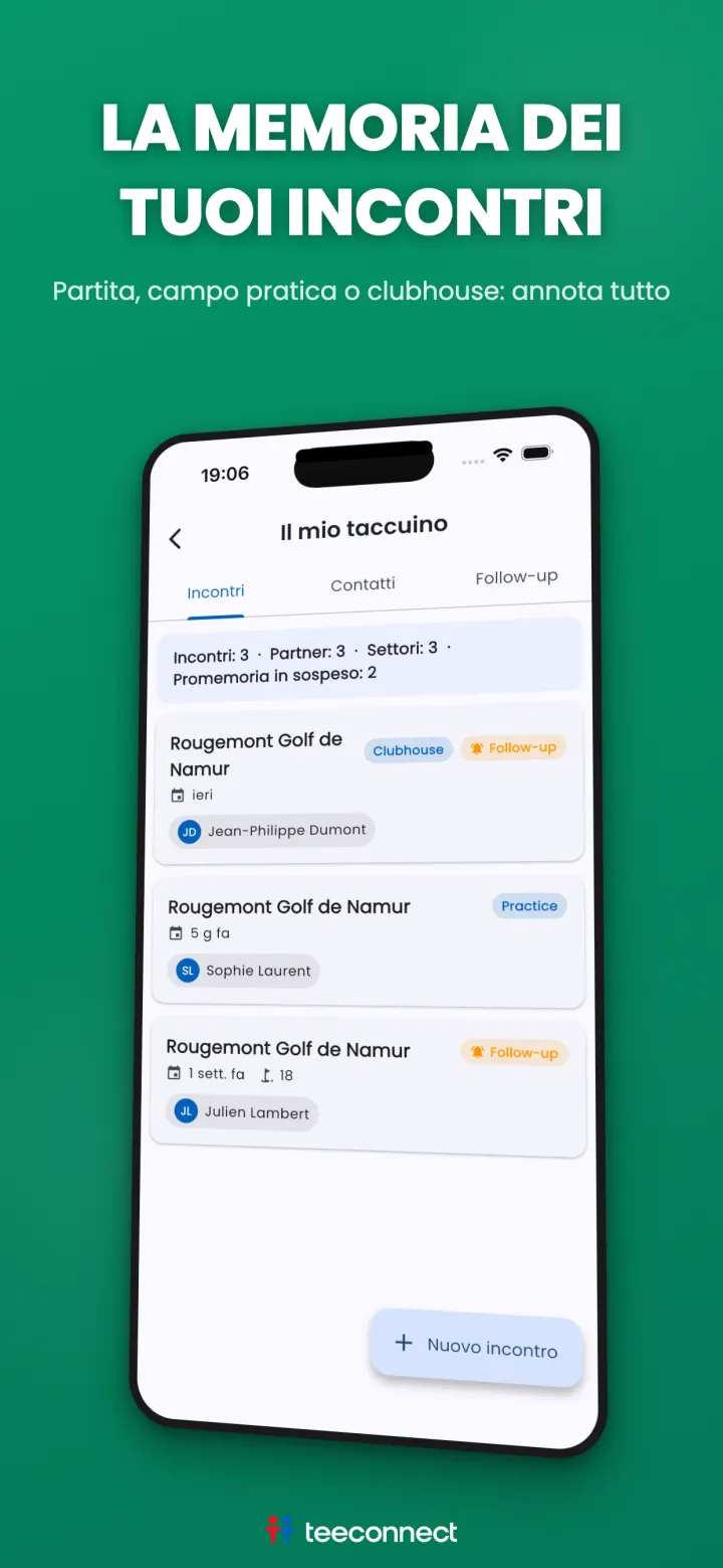Taccuino di golf d'affari TeeConnect: incontri, contatti e follow-up
