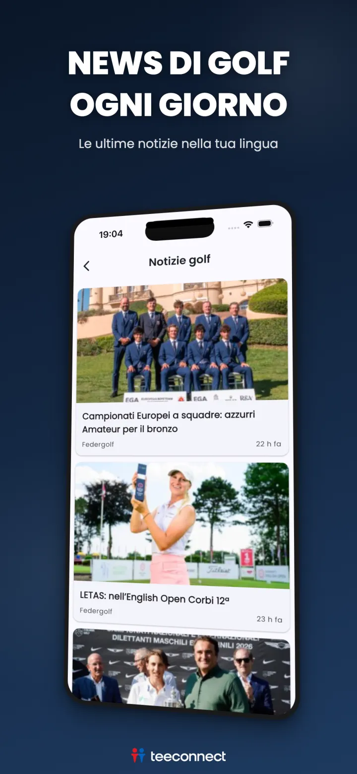Feed di notizie di golf nell'app TeeConnect