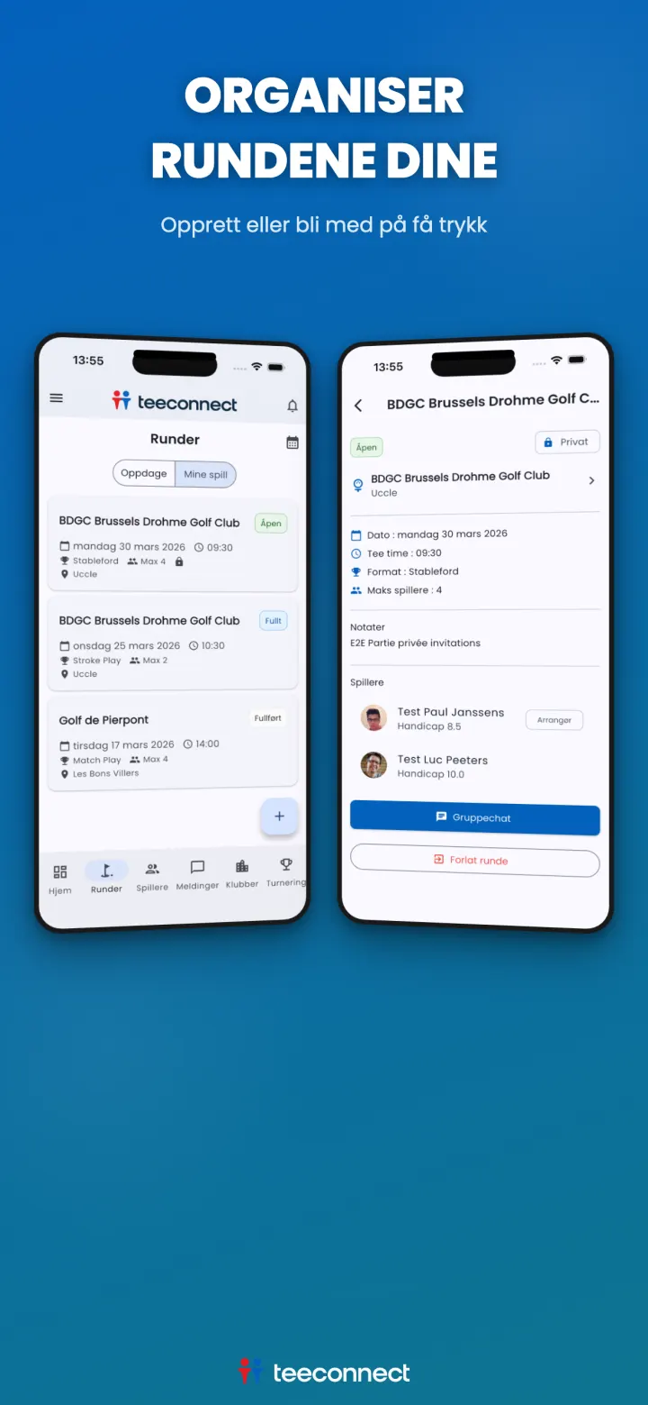 Organisere en golfrunde i TeeConnect-appen