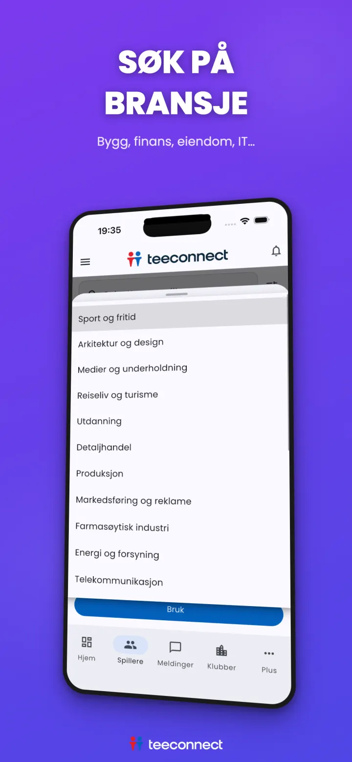 Søk golfpartnere etter bransje i TeeConnect-appen