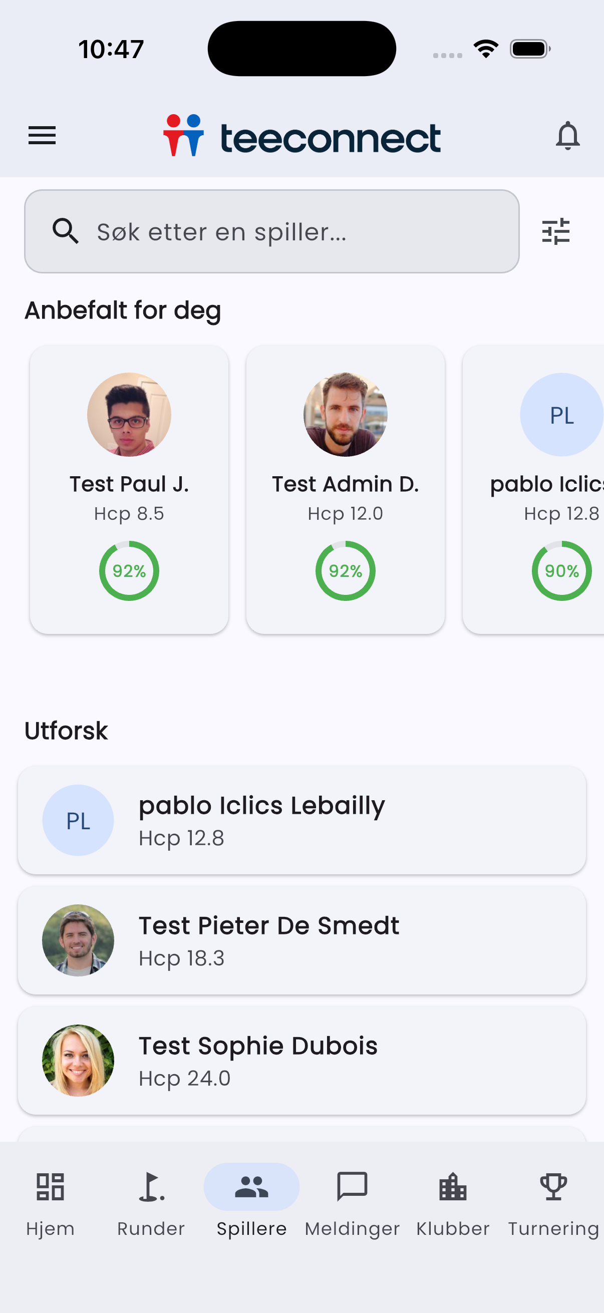TeeConnect - Matching de golfeurs