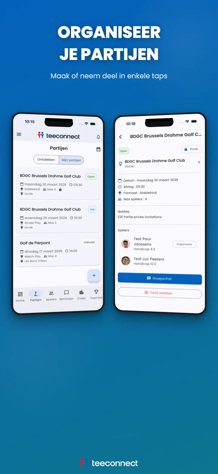Een golfpartij organiseren in de TeeConnect-app