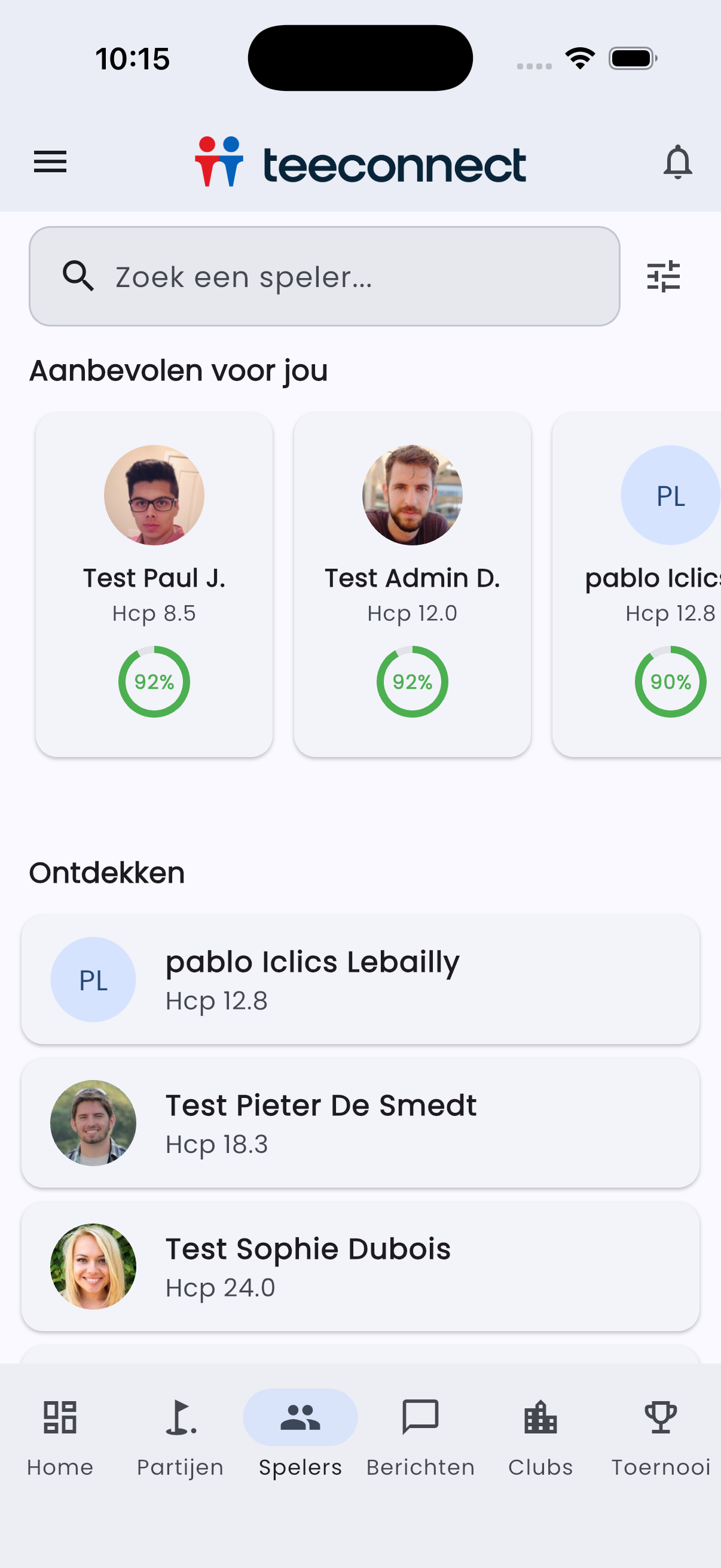 TeeConnect - Matching de golfeurs