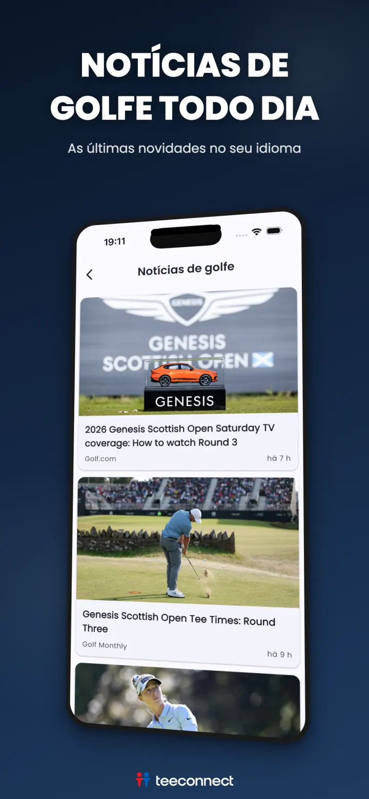 Feed de notícias de golfe na app TeeConnect