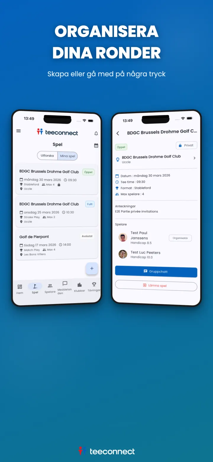 Organisera en golfrond i TeeConnect-appen